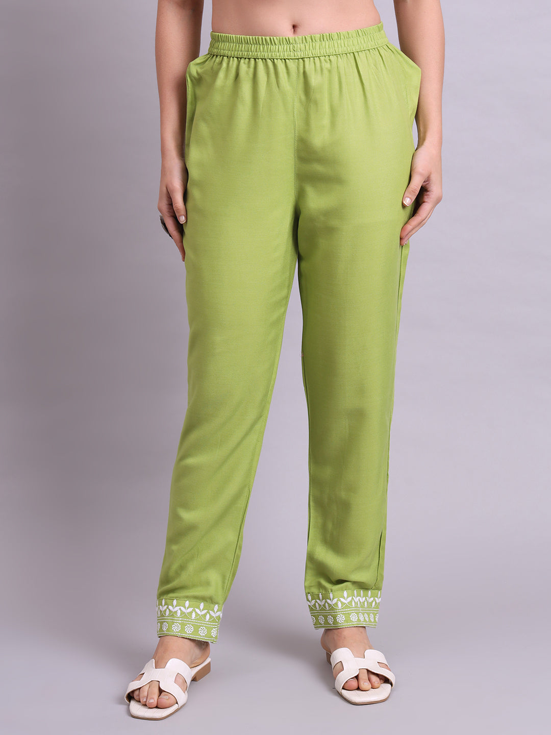 Green Cotton & Embroidery Work Kurta With Pant Sets with dupatta