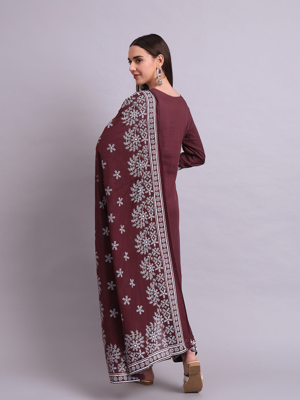 Brown Cotton & Embroidery Work Kurta With Pant Sets with dupatta