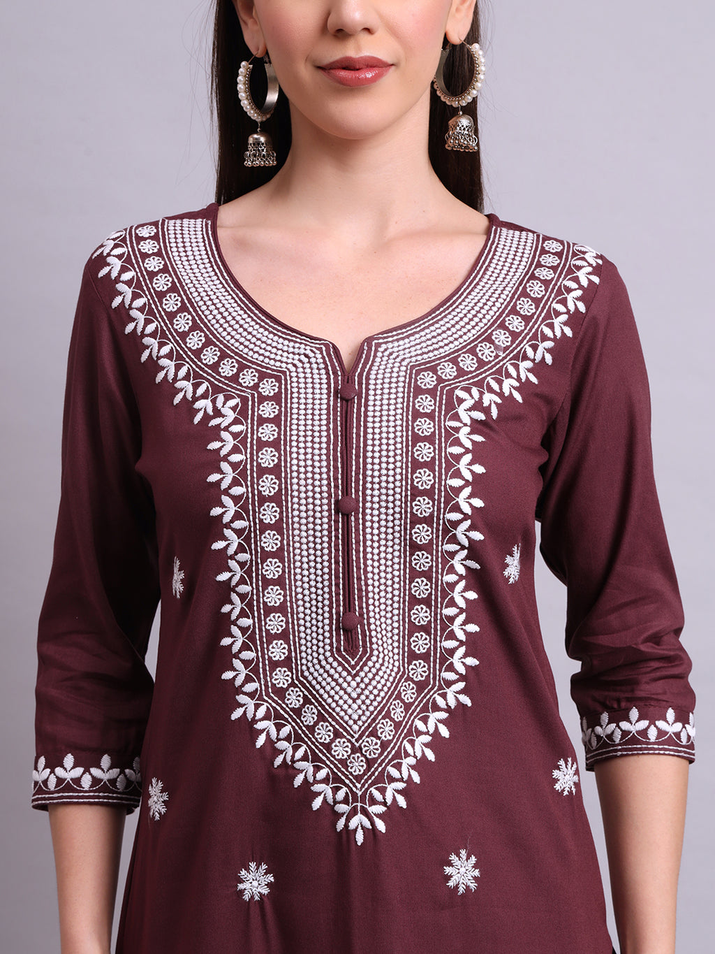 Brown Cotton & Embroidery Work Kurta With Pant Sets with dupatta