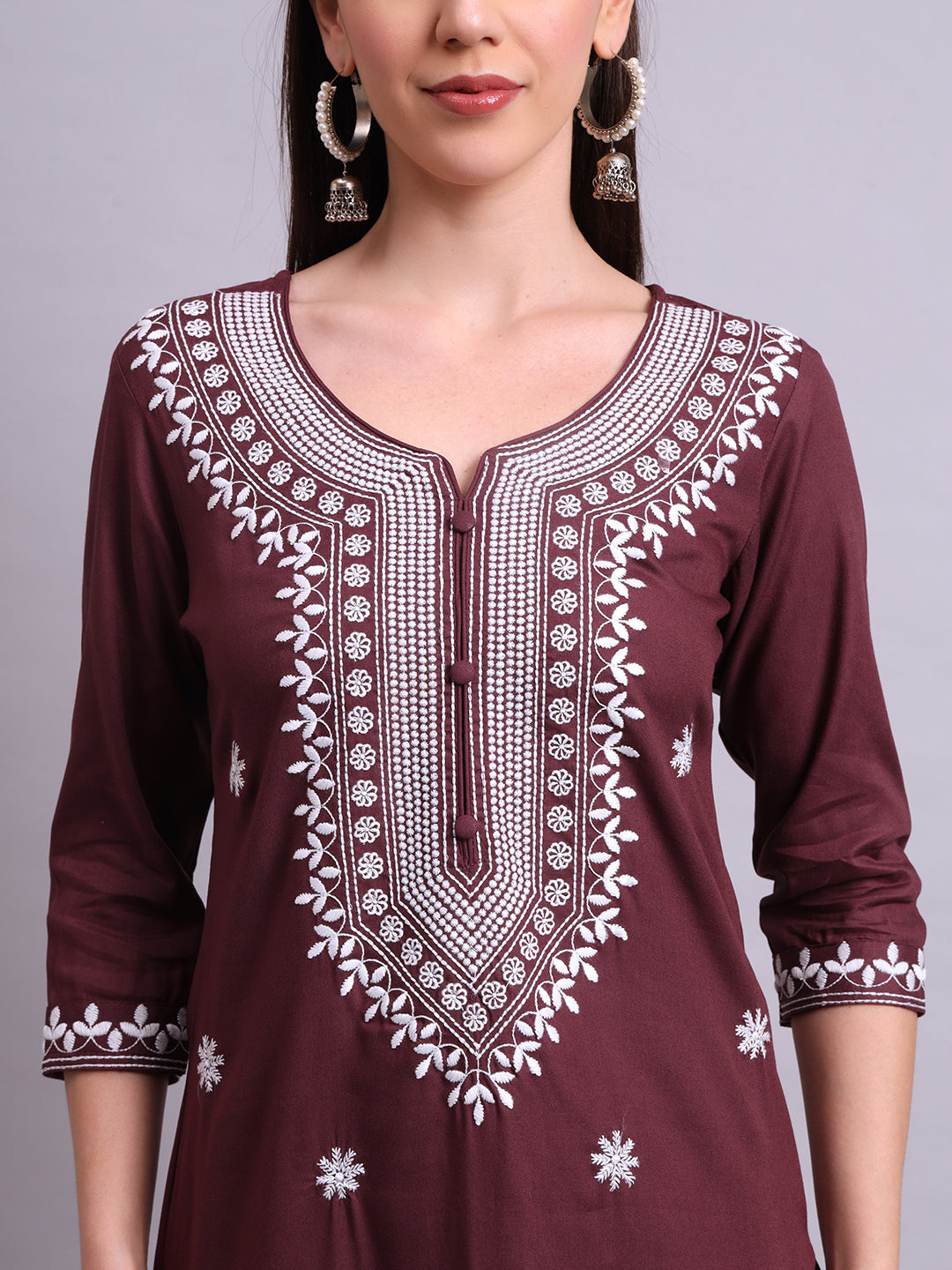 Brown Cotton & Embroidery Work Kurta With Pant Sets with dupatta