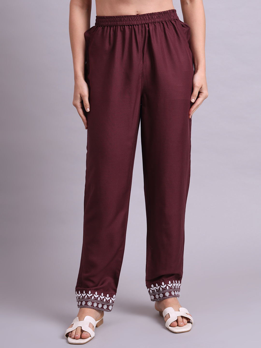 Brown Cotton & Embroidery Work Kurta With Pant Sets with dupatta