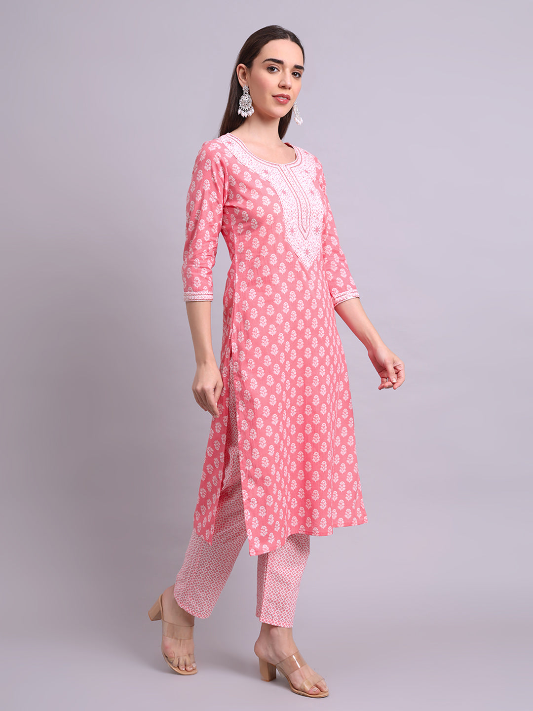 Red Cotton Buti Printed & Embroidery Work Kurta With Pant Sets with dupatta