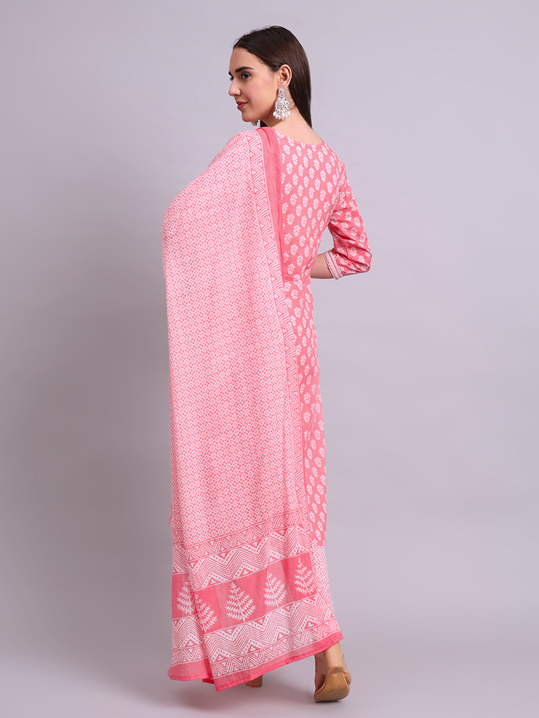 Red Cotton Buti Printed & Embroidery Work Kurta With Pant Sets with dupatta