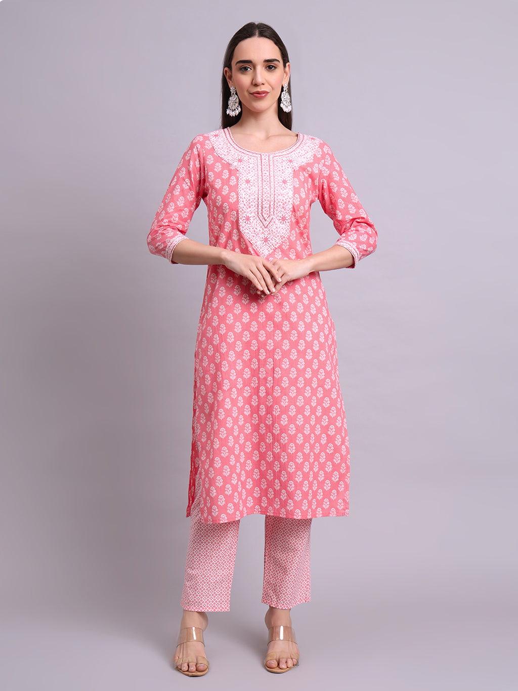 Red Cotton Buti Printed & Embroidery Work Kurta With Pant Sets with dupatta