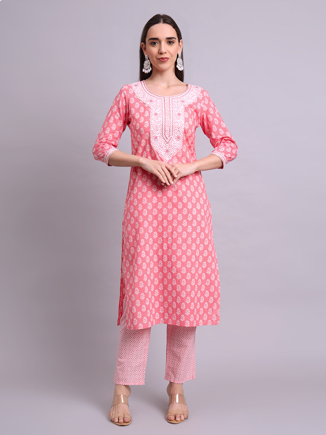 Red Cotton Buti Printed & Embroidery Work Kurta With Pant Sets with dupatta