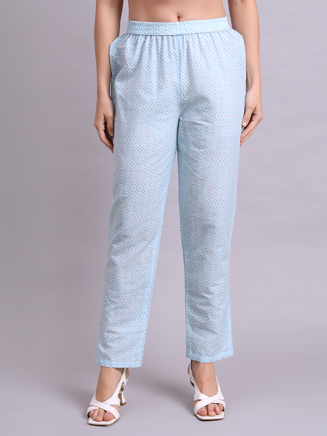 Sky Blue Cotton Buti Printed & Embroidery Work Kurta With Pant Sets with dupatta