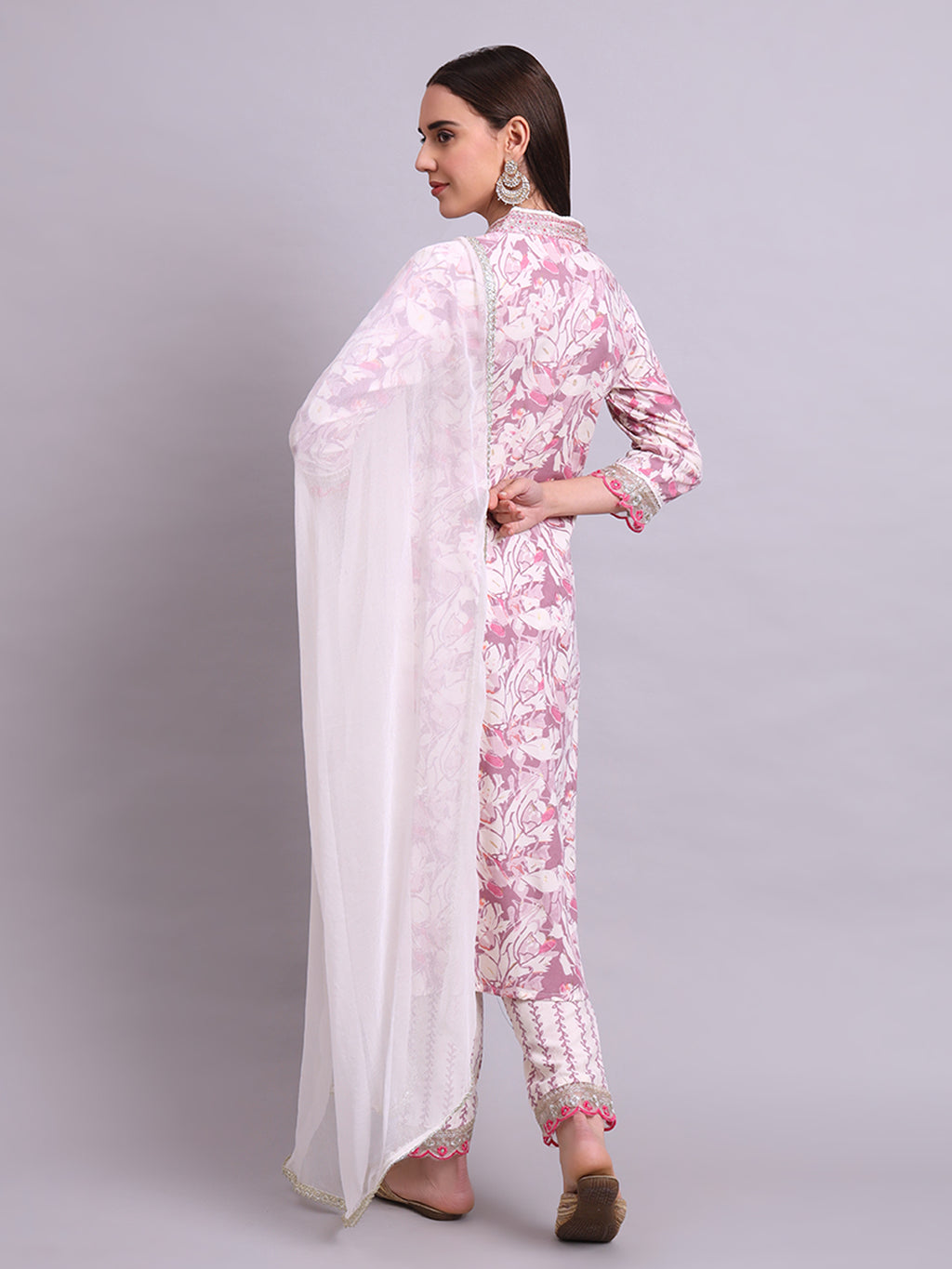 Off White Cotton Floral Printed & Embroidery Work Kurta With Pant Sets with dupatta