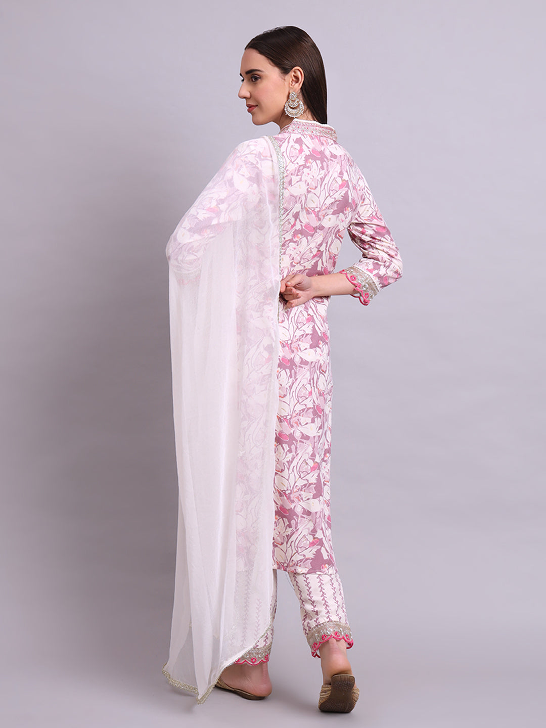 Off White Cotton Floral Printed & Embroidery Work Kurta With Pant Sets with dupatta