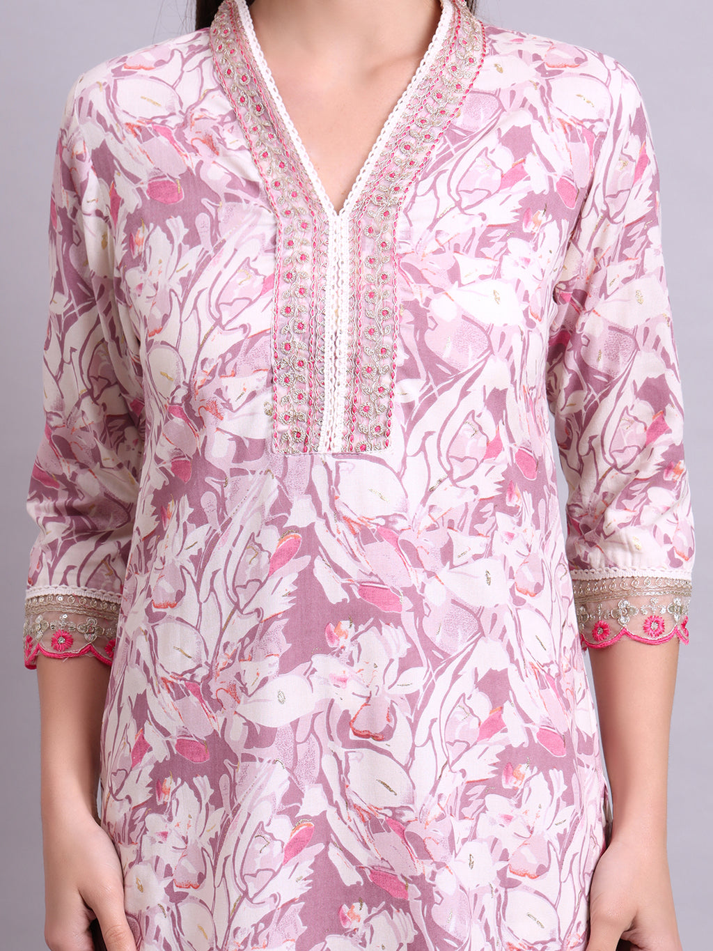 Off White Cotton Floral Printed & Embroidery Work Kurta With Pant Sets with dupatta