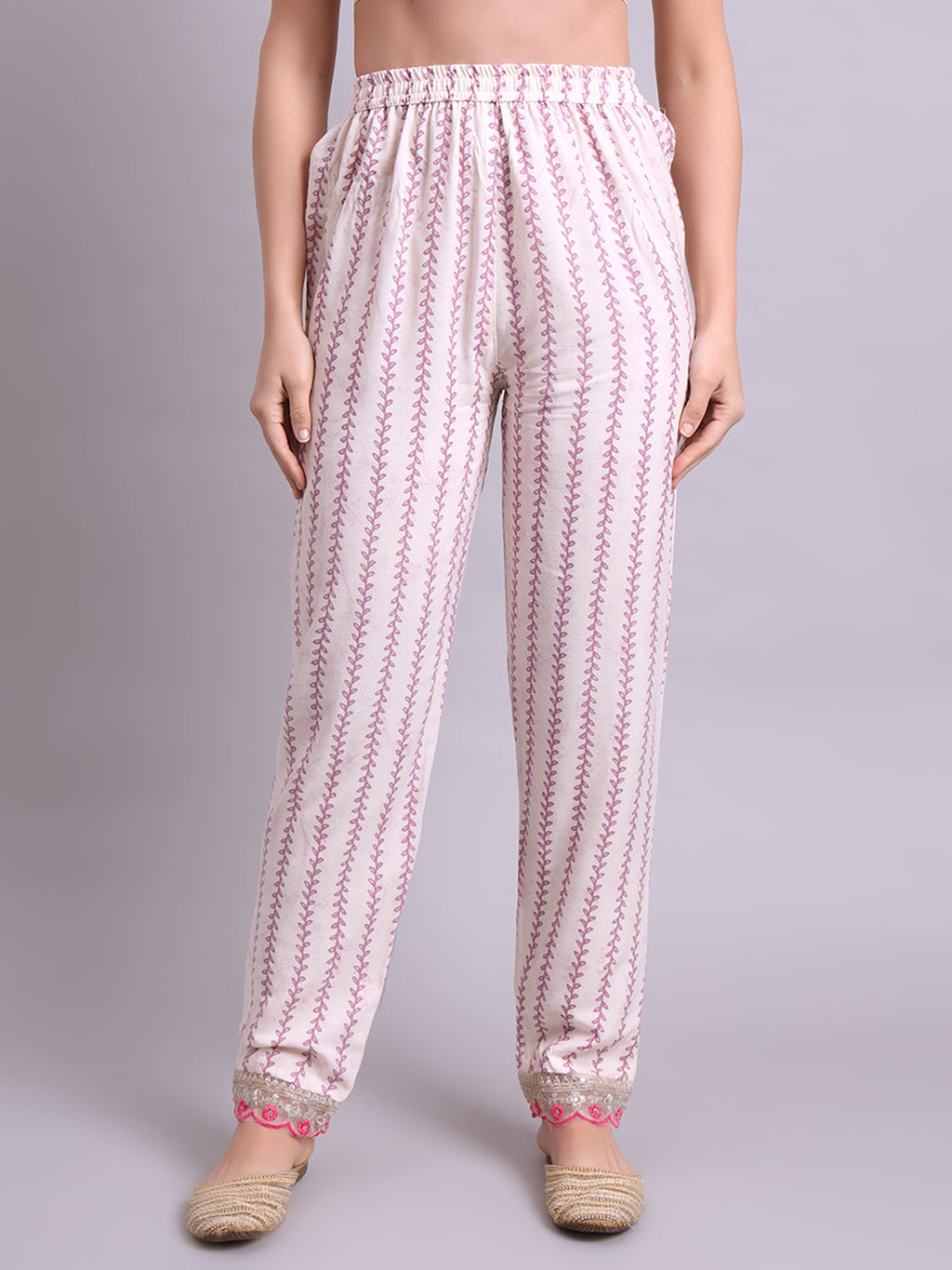 Off White Cotton Floral Printed & Embroidery Work Kurta With Pant Sets with dupatta
