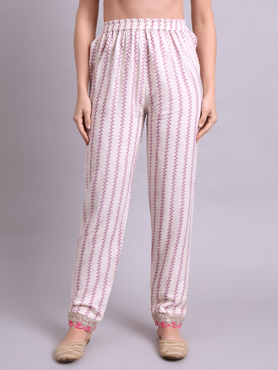 Off White Cotton Floral Printed & Embroidery Work Kurta With Pant Sets with dupatta