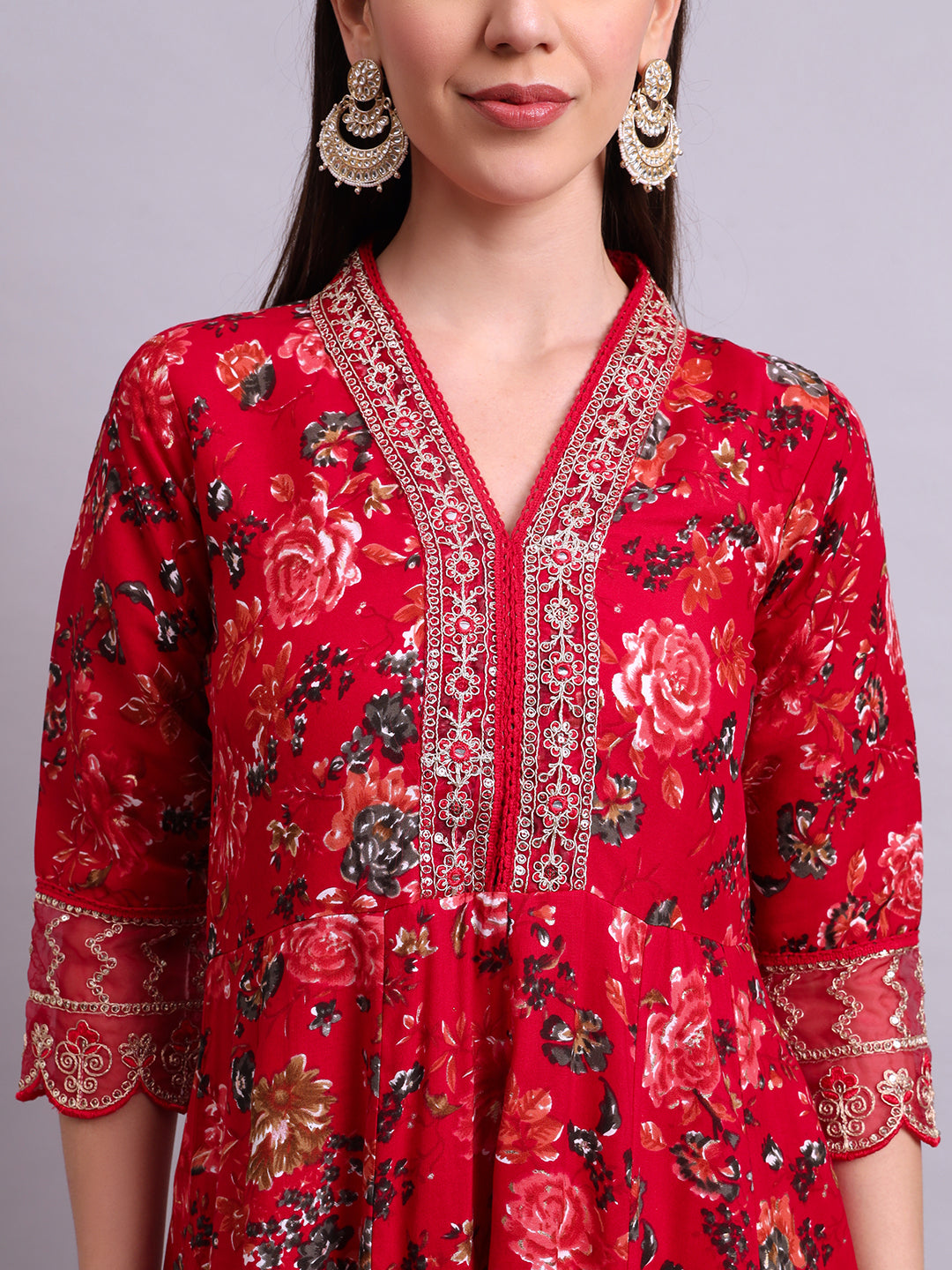 Maroon Cotton Floral Printed & Embroidery Work Kurta With Pant and dupatta