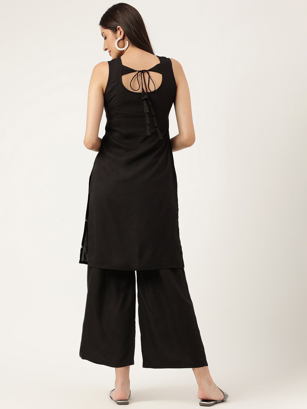 Women Black Rayon & Embroidered Work Straight Kurta Bottom Set