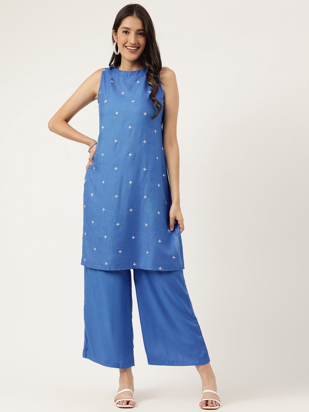 Embroidered Rayon Blue Straight Kurta Sets
