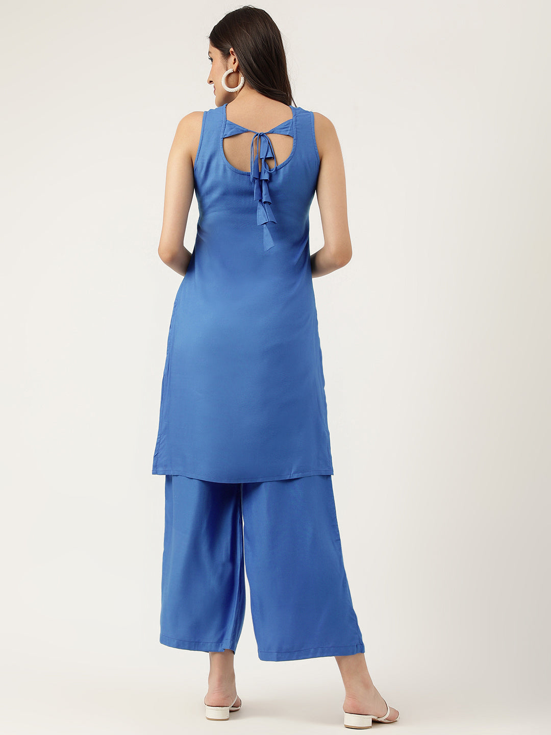 Women Blue Rayon & Embroidered Work Straight Kurta Bottom Set