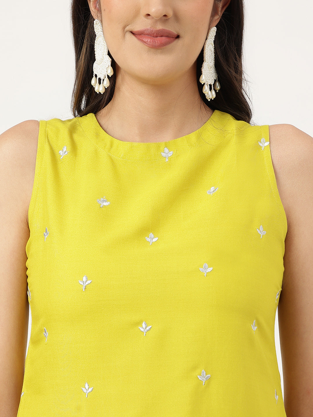 Embroidered Rayon Yellow Straight Kurta Sets