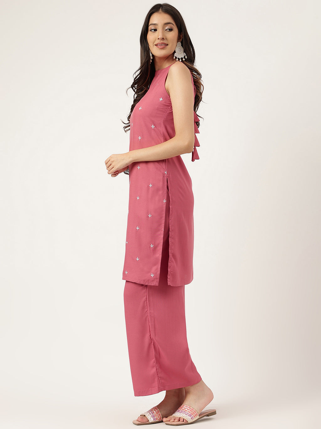 Women Rust Rayon & Embroidered Work Straight Kurta Bottom Set
