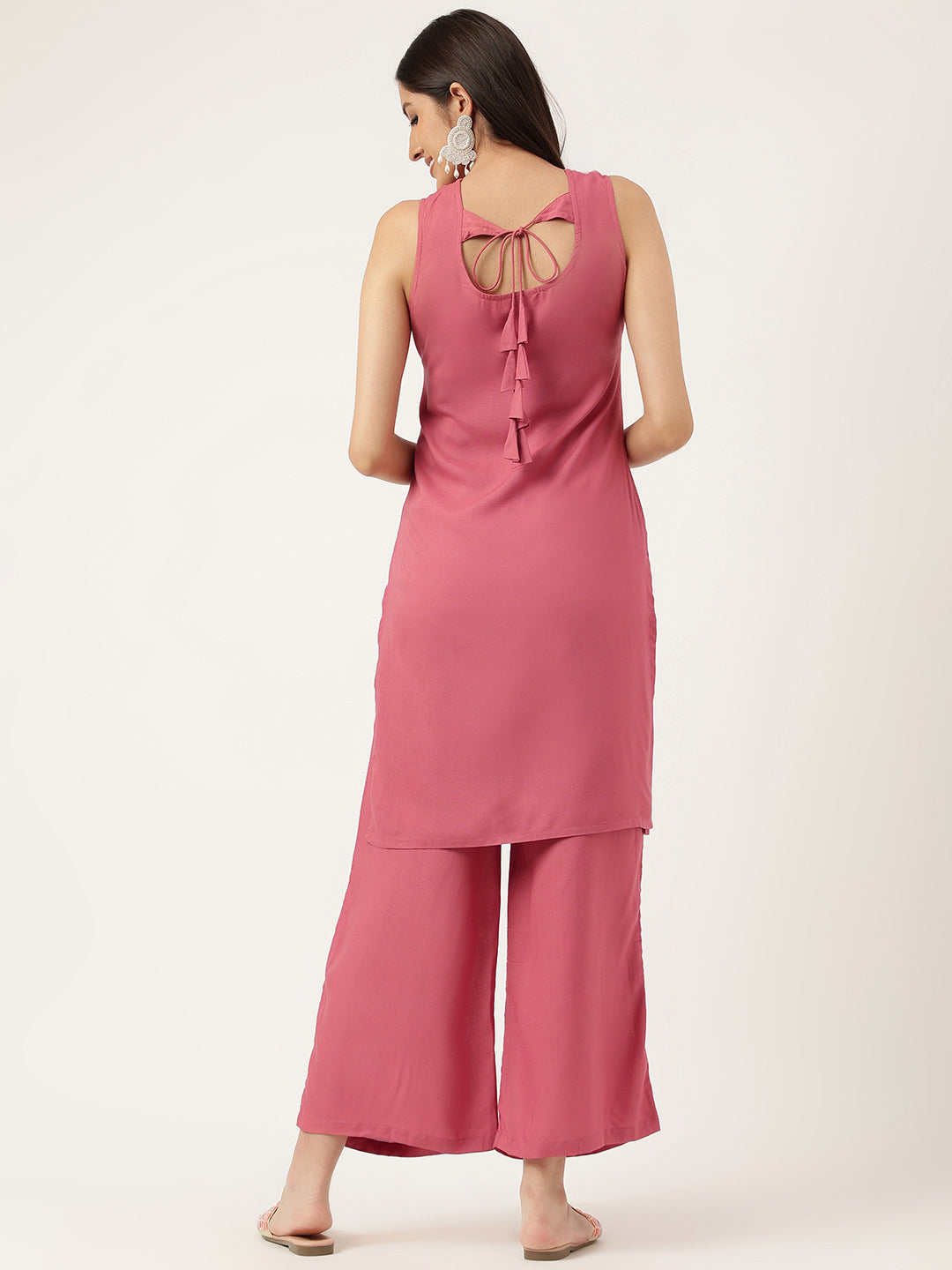 Women Rust Rayon & Embroidered Work Straight Kurta Bottom Set