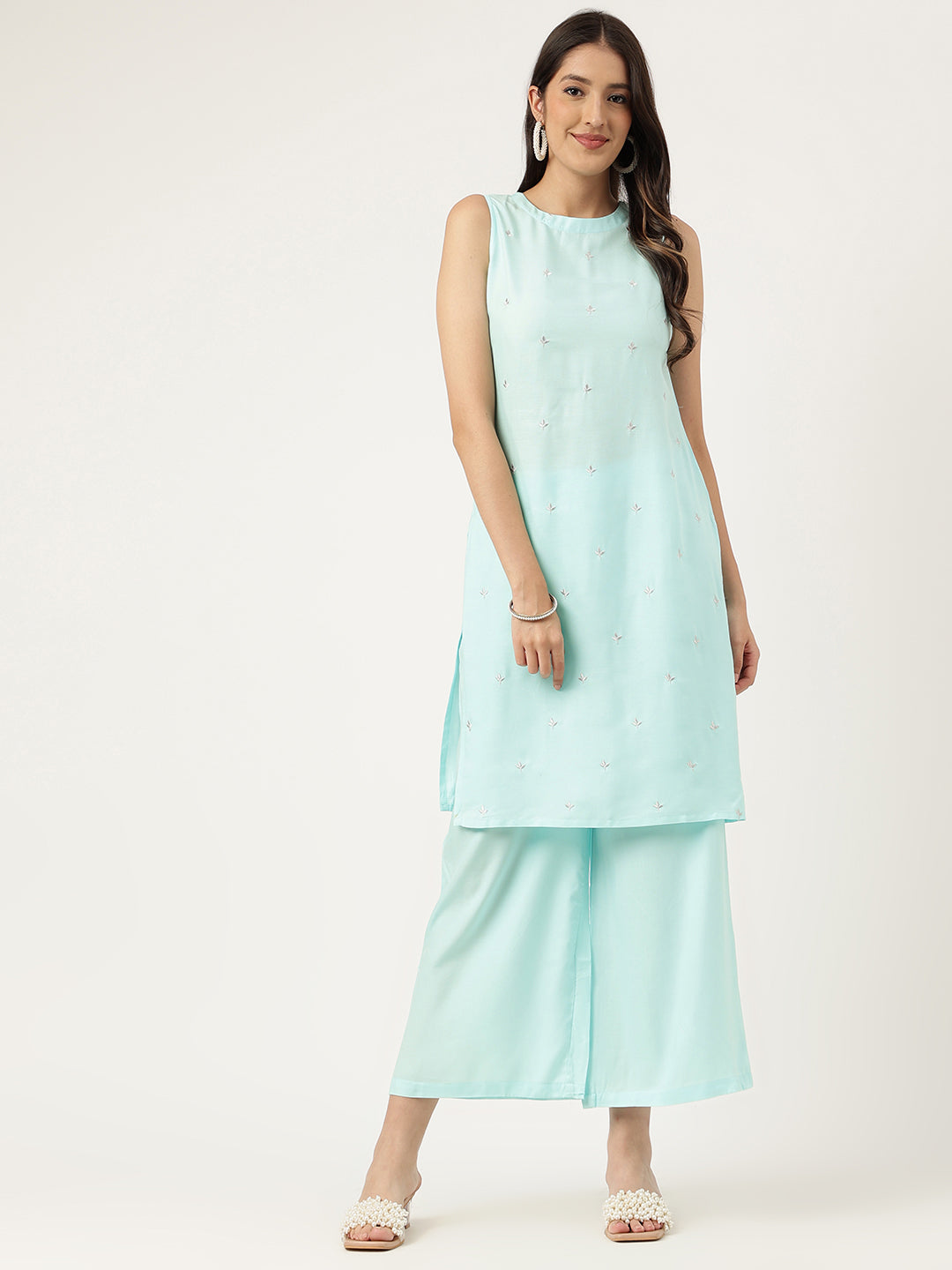 Embroidered Rayon Blue Straright Kurta Sets