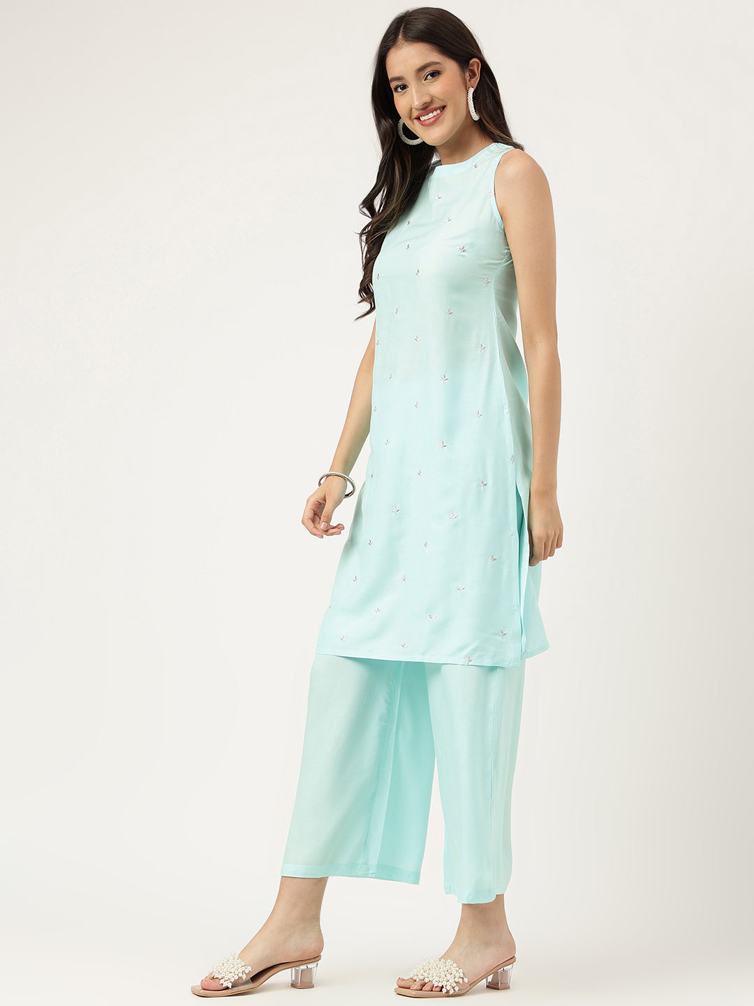 Embroidered Rayon Blue Straright Kurta Sets