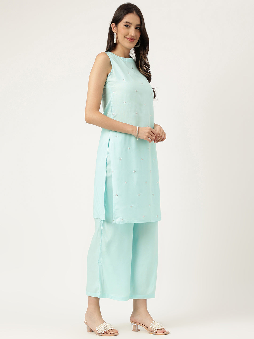Embroidered Rayon Blue Straright Kurta Sets