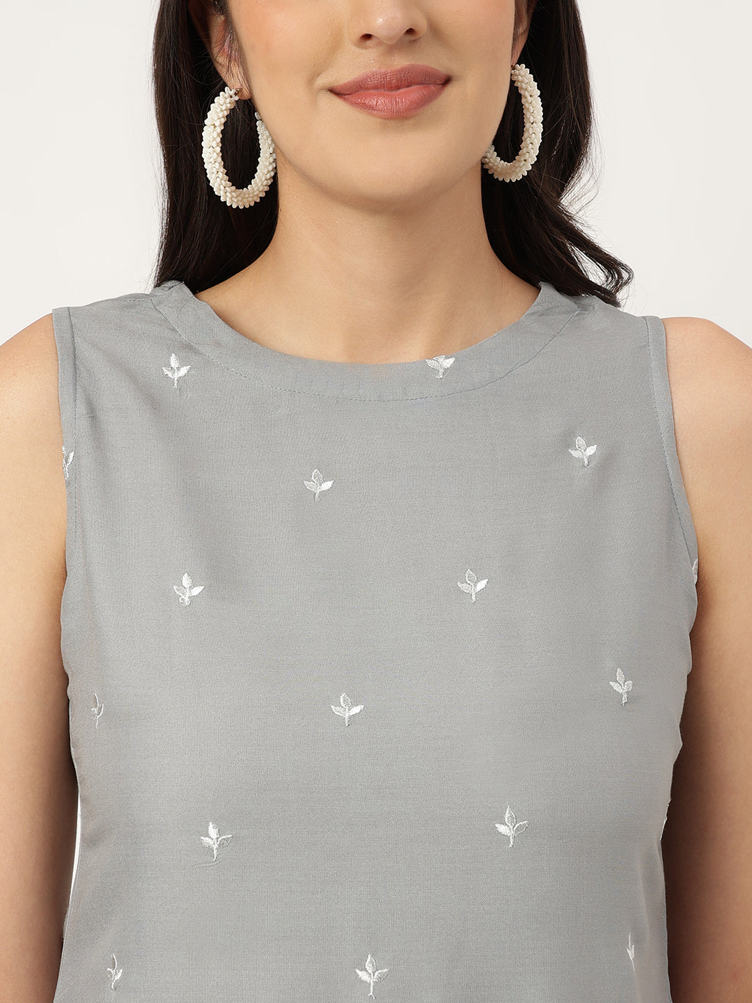 Embroidered Rayon Grey Straight Kurta Sets