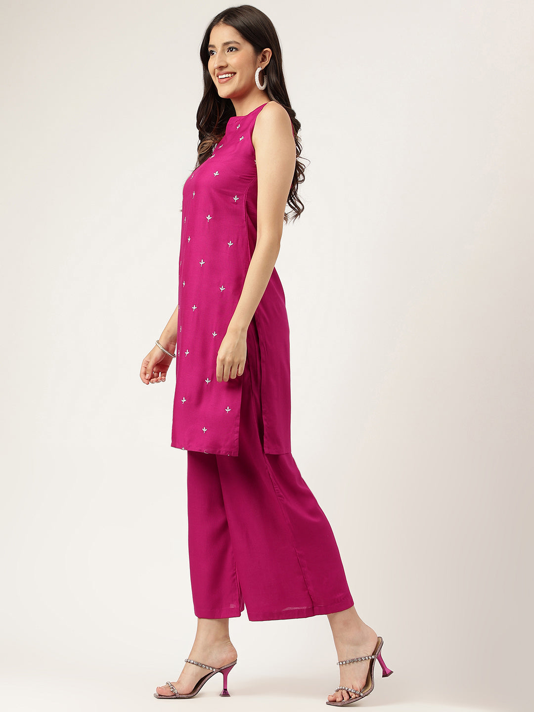 Embroidered Rayon Pink Straight Kurta Sets