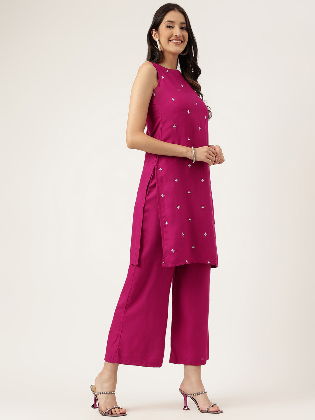 Embroidered Rayon Pink Straight Kurta Sets