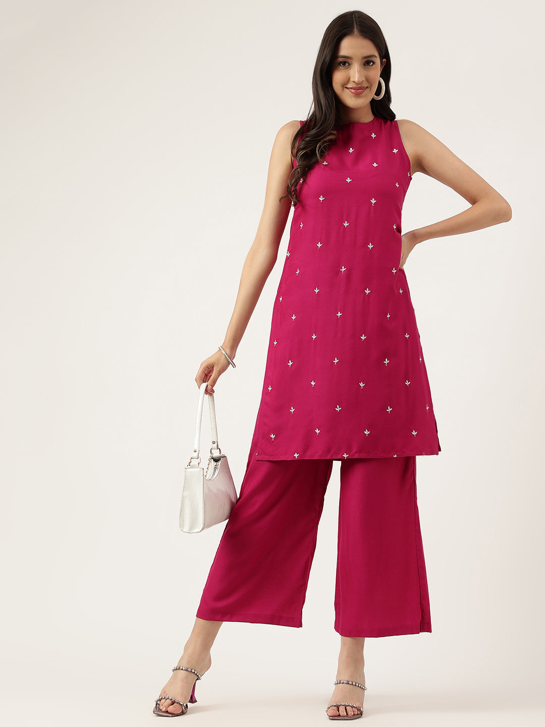 Embroidered Rayon Pink Straight Kurta Sets