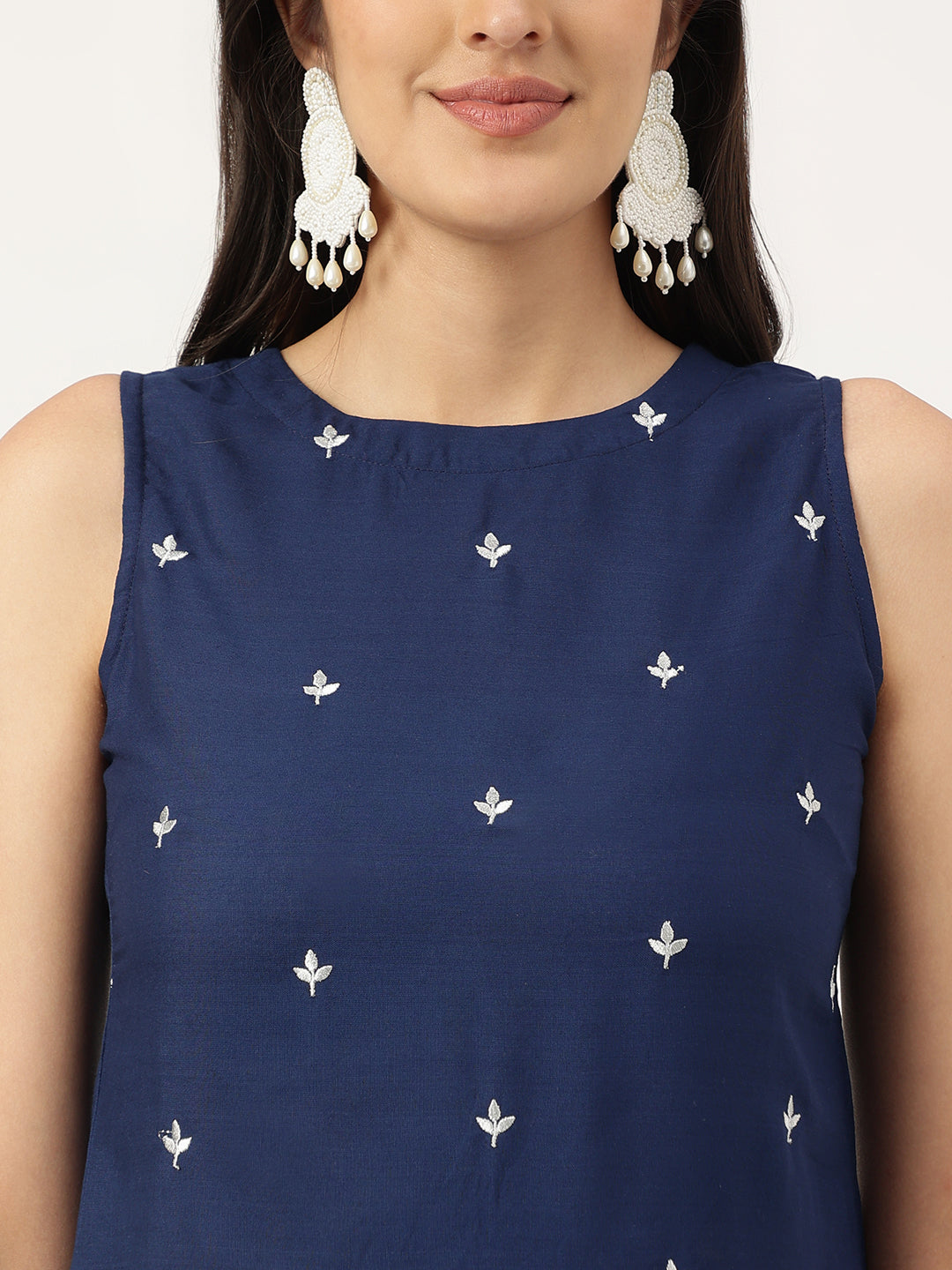Embroidered Rayon Navy Blue Straight Kurta Sets