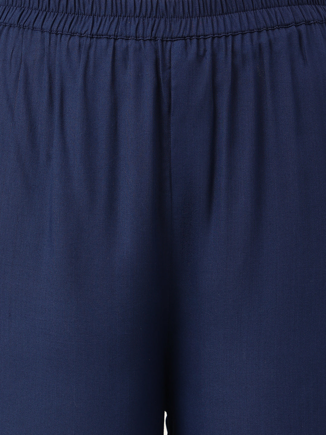 Embroidered Rayon Navy Blue Straight Kurta Sets