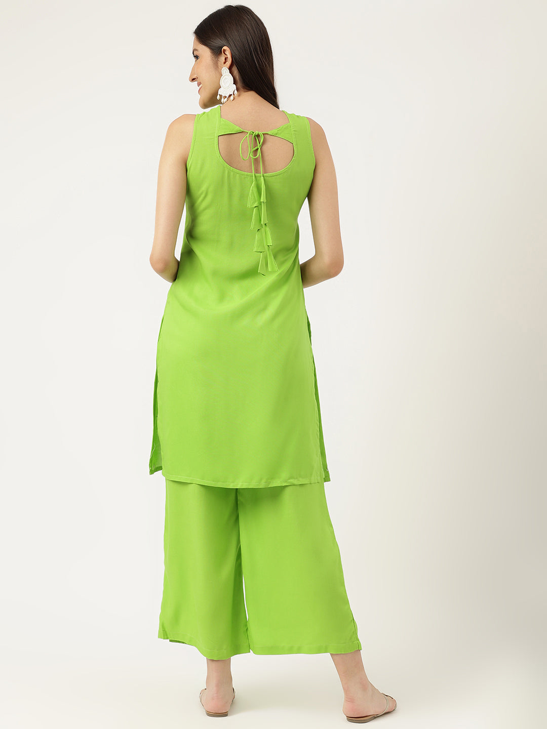 Women Green Rayon & Embroidered Work Straight Kurta Bottom Set