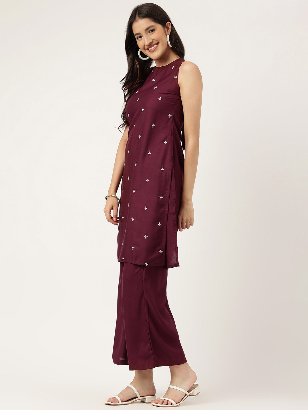 Embroidered Rayon Maroon Straight Kurta Sets