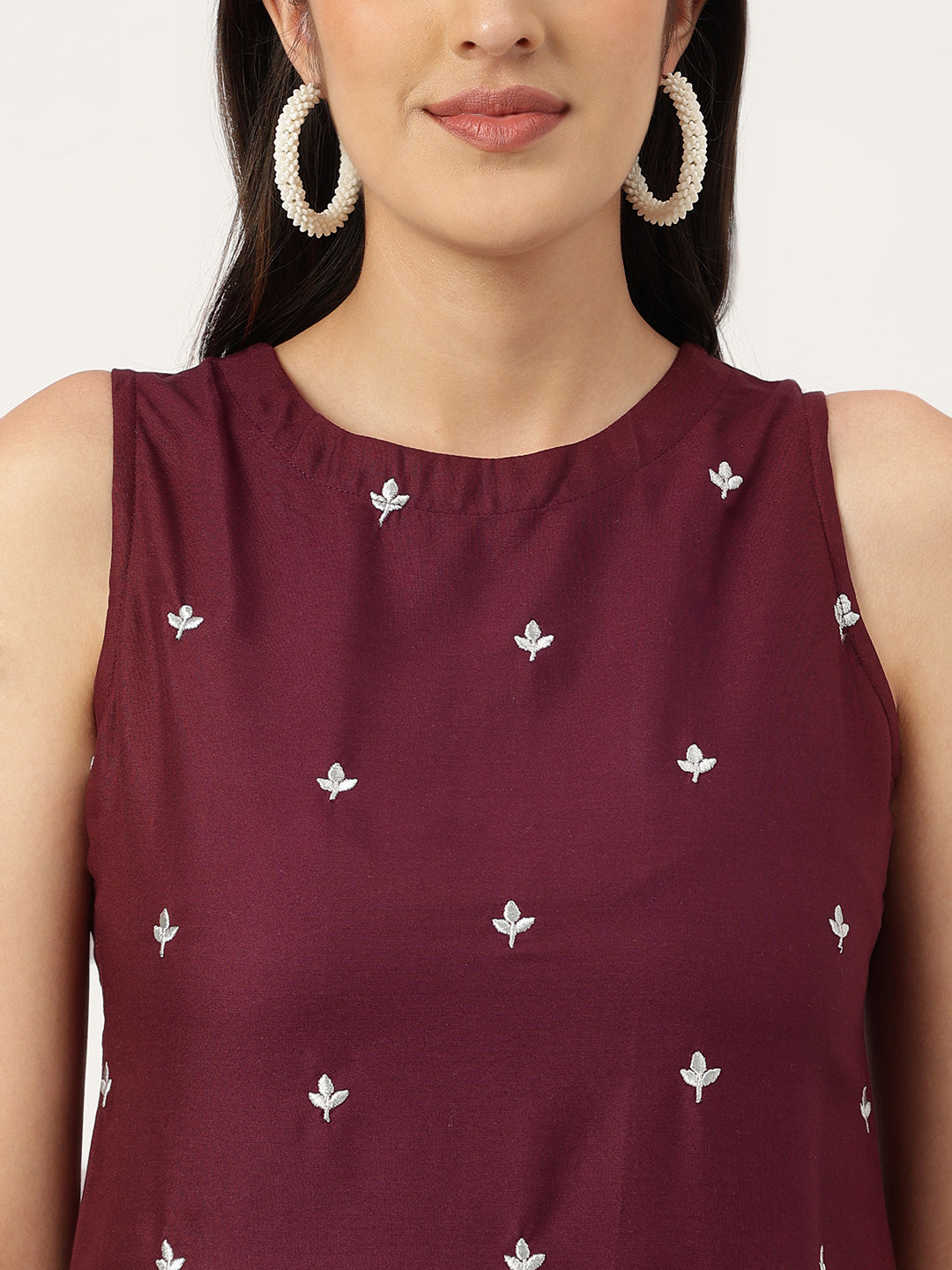 Women Mahroon Rayon & Embroidered Work Straight Kurta Bottom Set