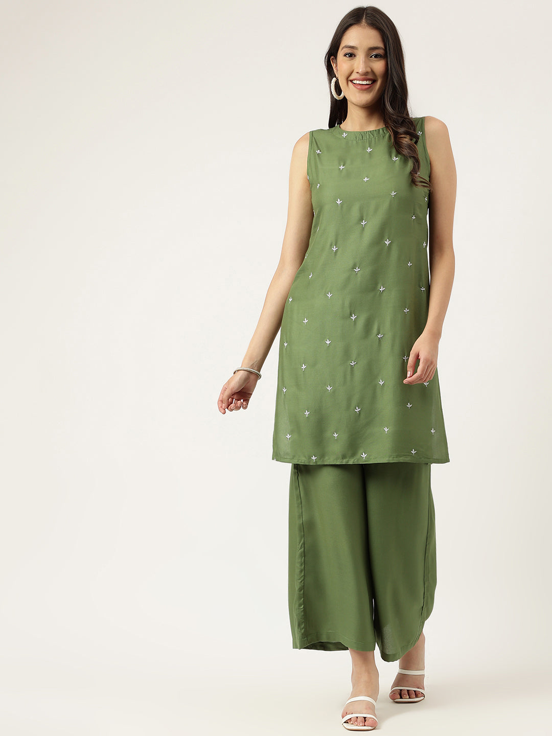 Embroidered Rayon Green Straight Kurta Sets