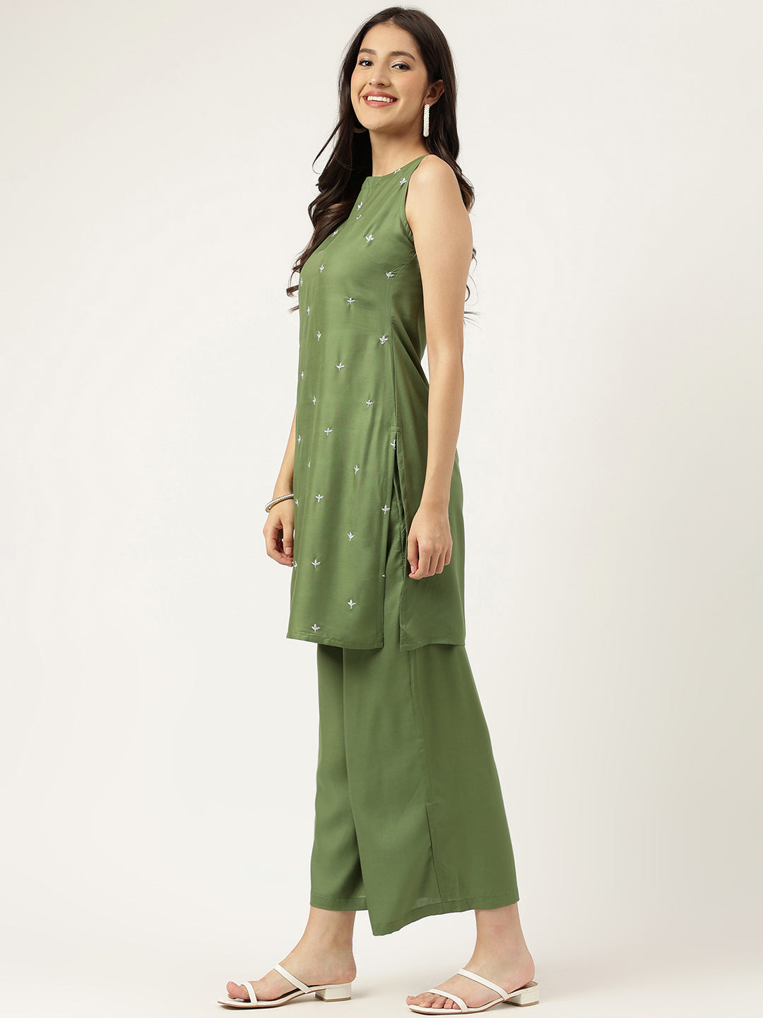Embroidered Rayon Green Straight Kurta Sets