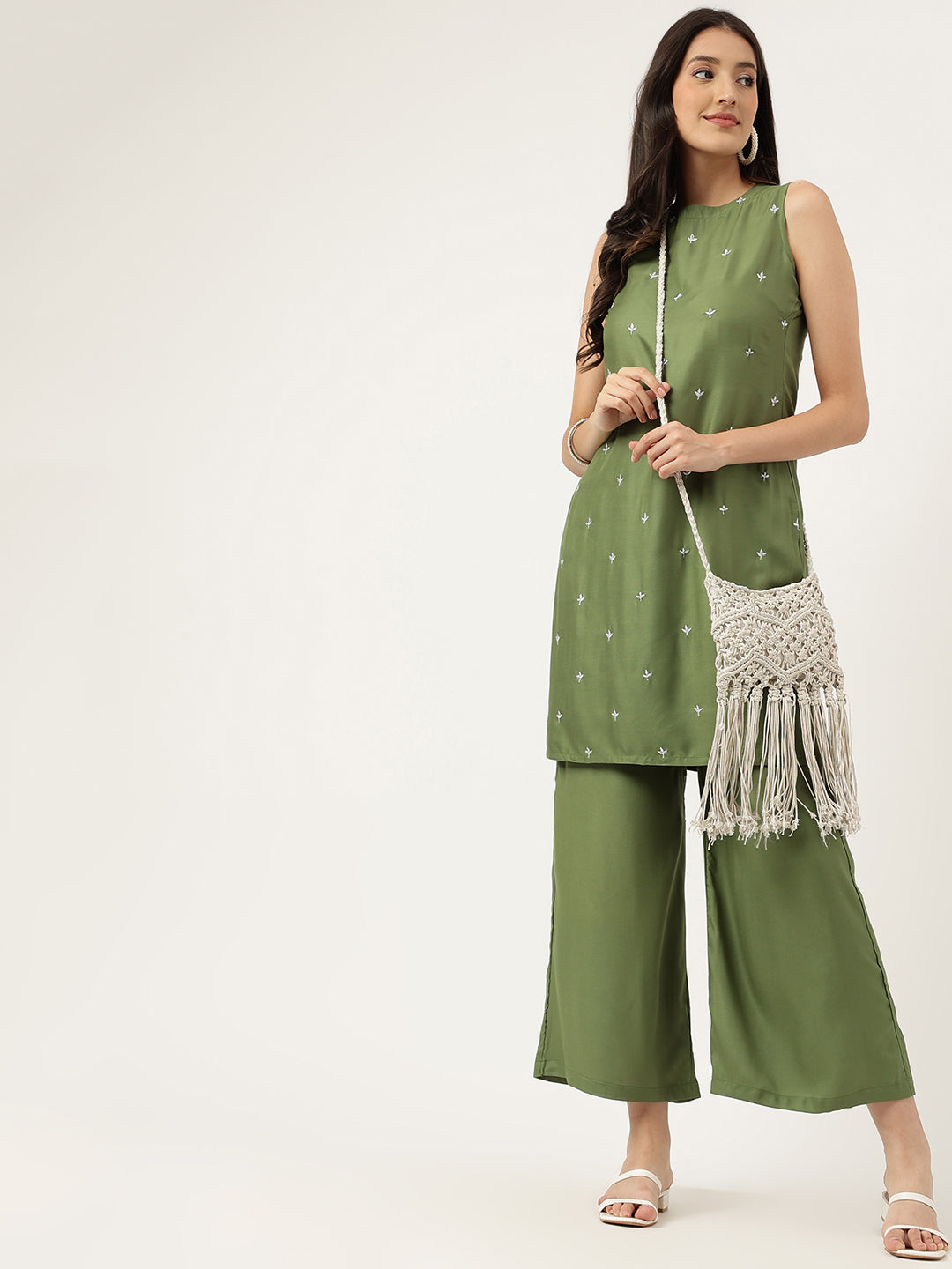 Embroidered Rayon Green Straight Kurta Sets