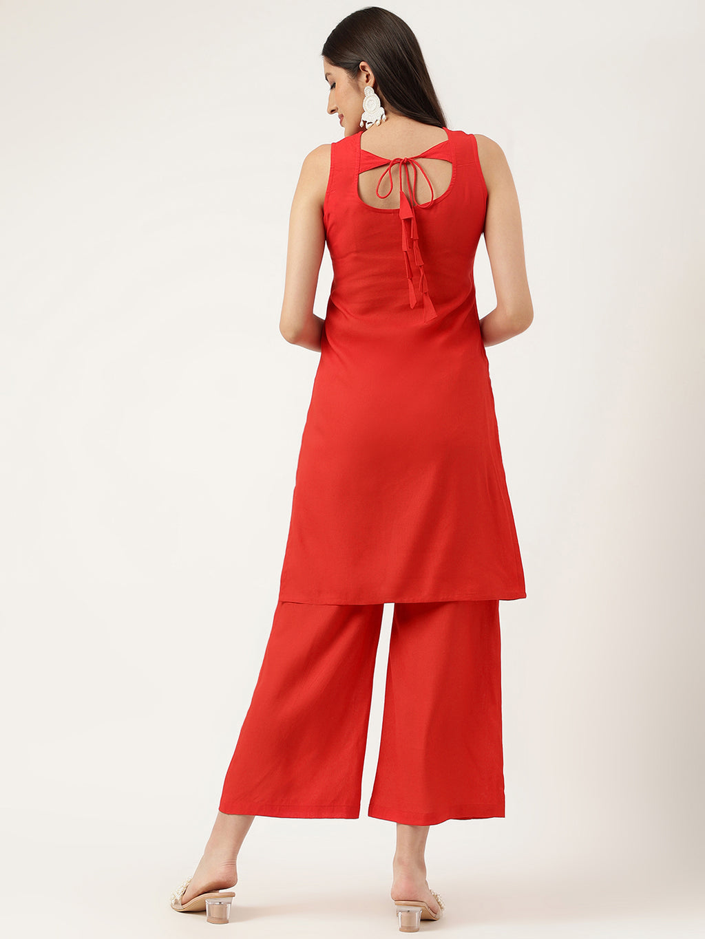 Women Red Rayon & Embroidered Work Straight Kurta Bottom Set