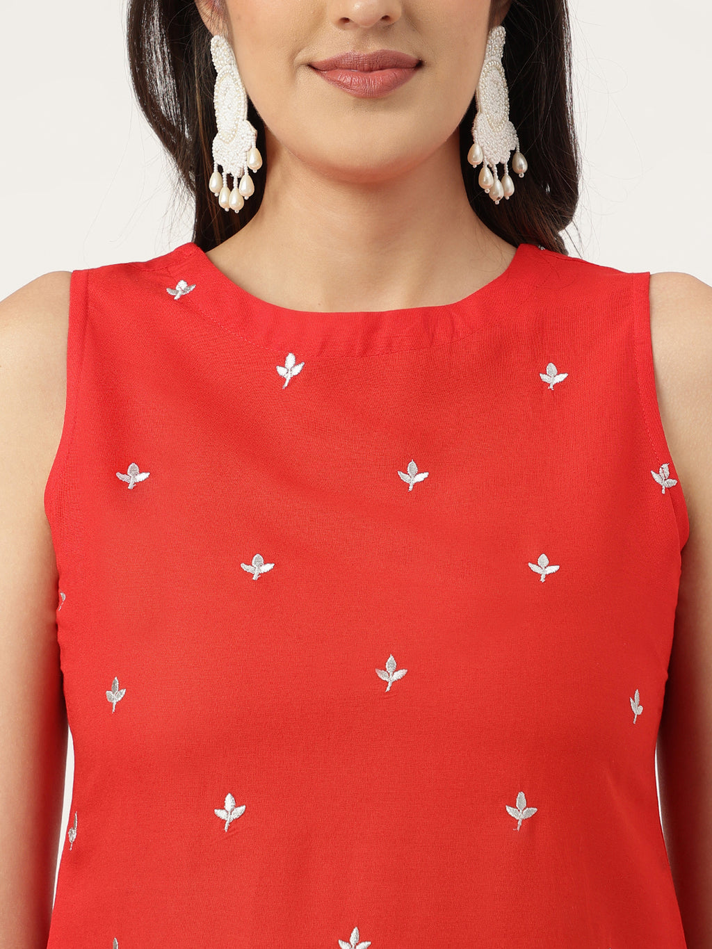 Embroidered Rayon Red Straight Kurta Sets