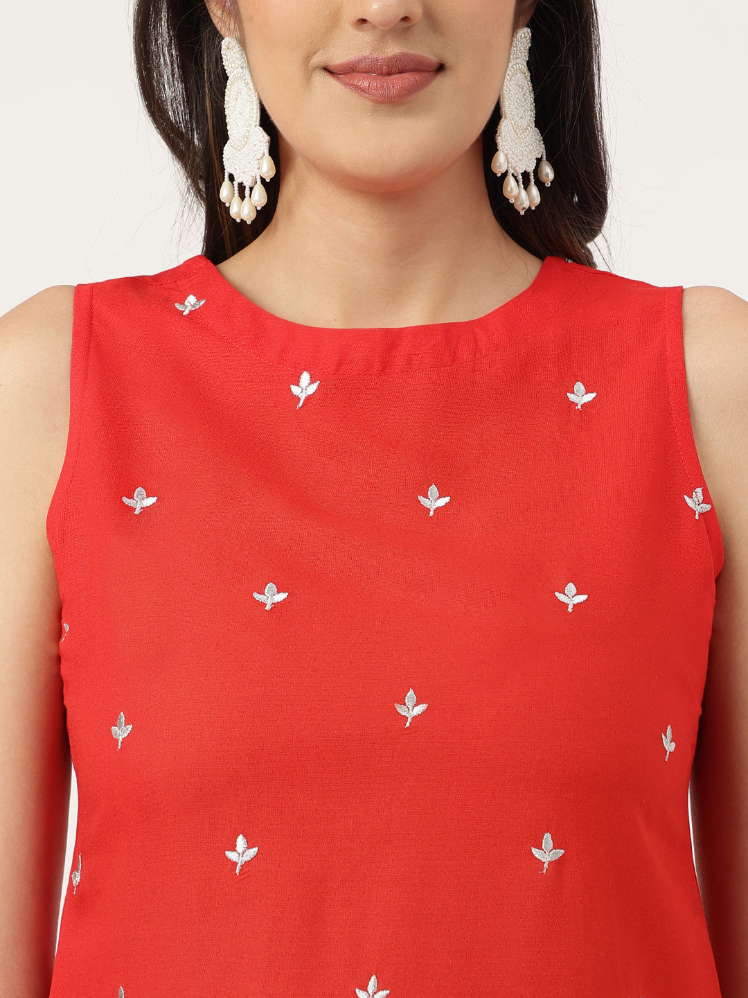Embroidered Rayon Red Straight Kurta Sets