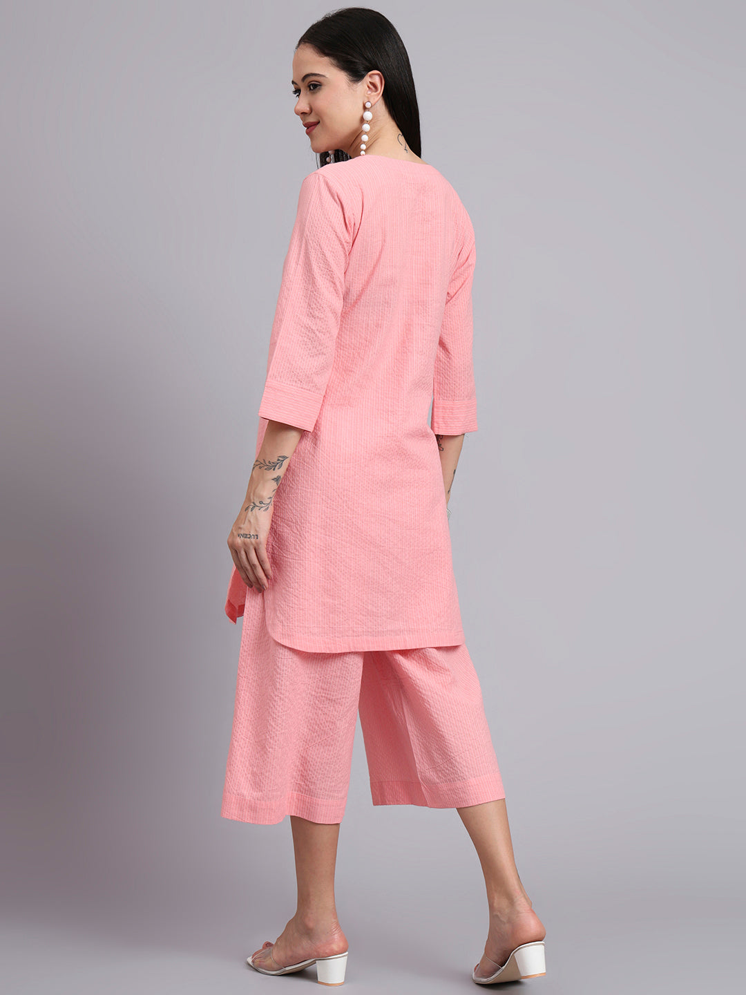 Women Pink Cotton Khatha & Hand Work Co-ord Set (Set of 2)