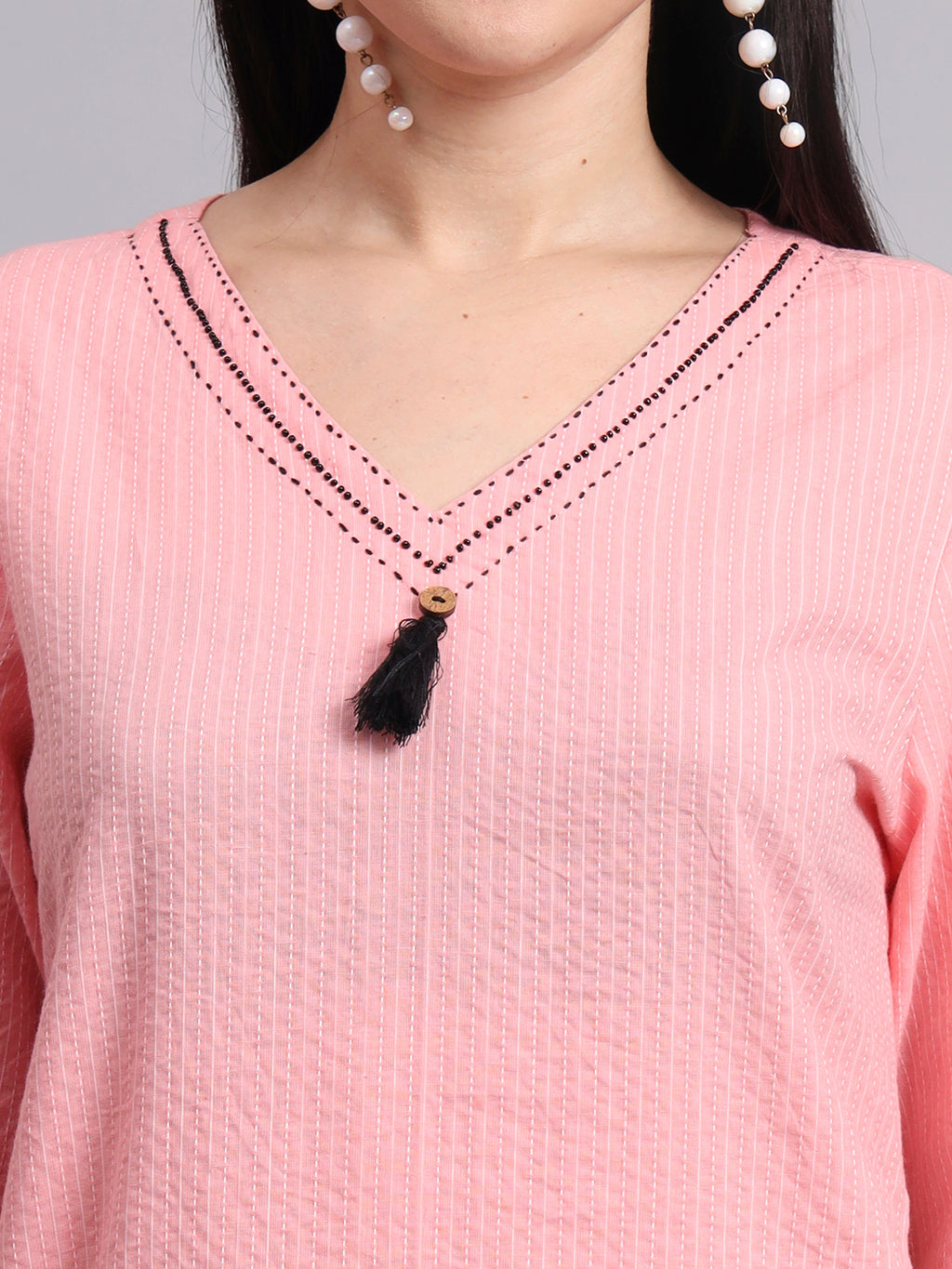 Women Pink Cotton Khatha & Hand Work Co-ord Set (Set of 2)