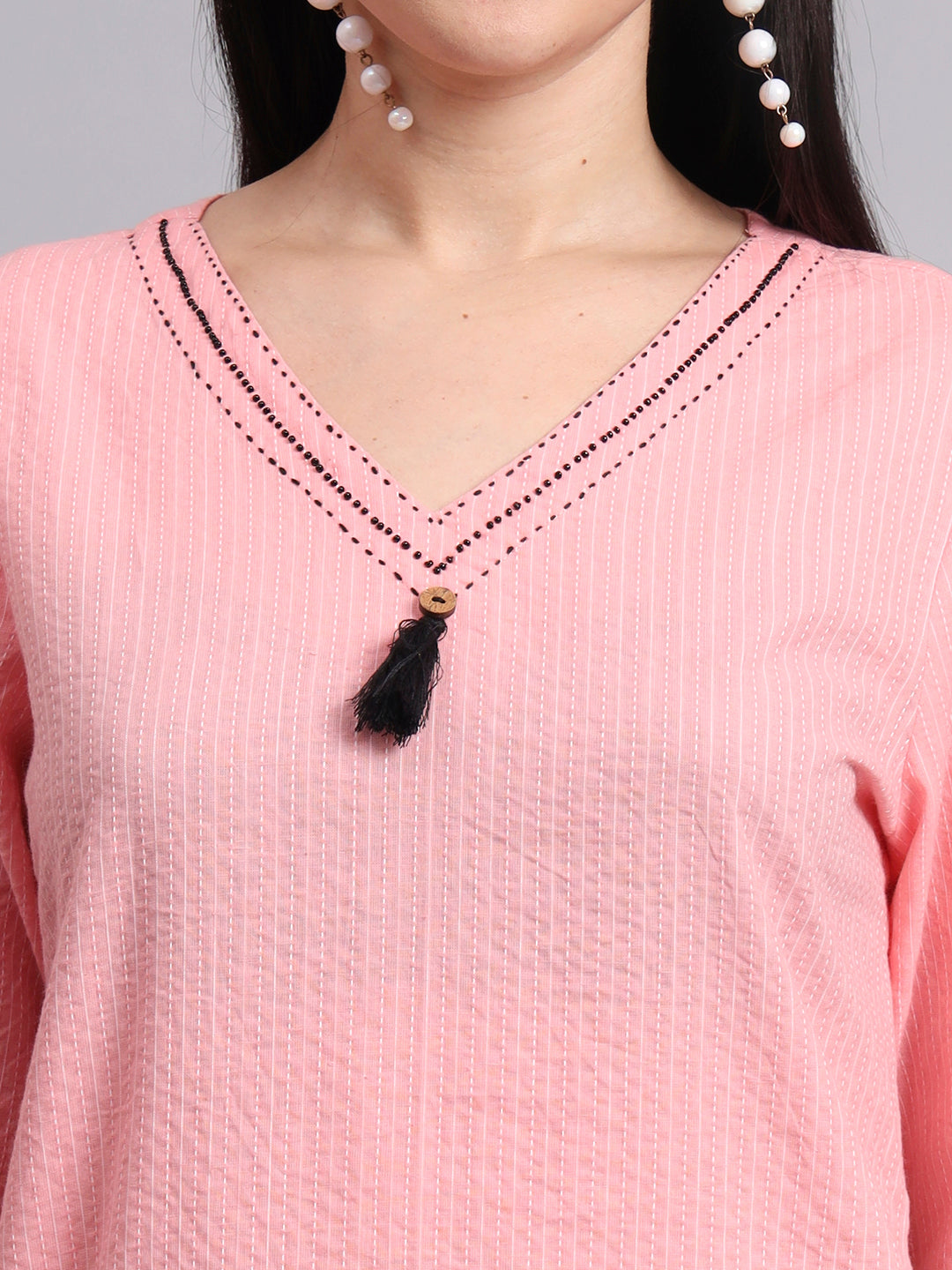 Women Pink Cotton Khatha & Hand Work Co-ord Set (Set of 2)