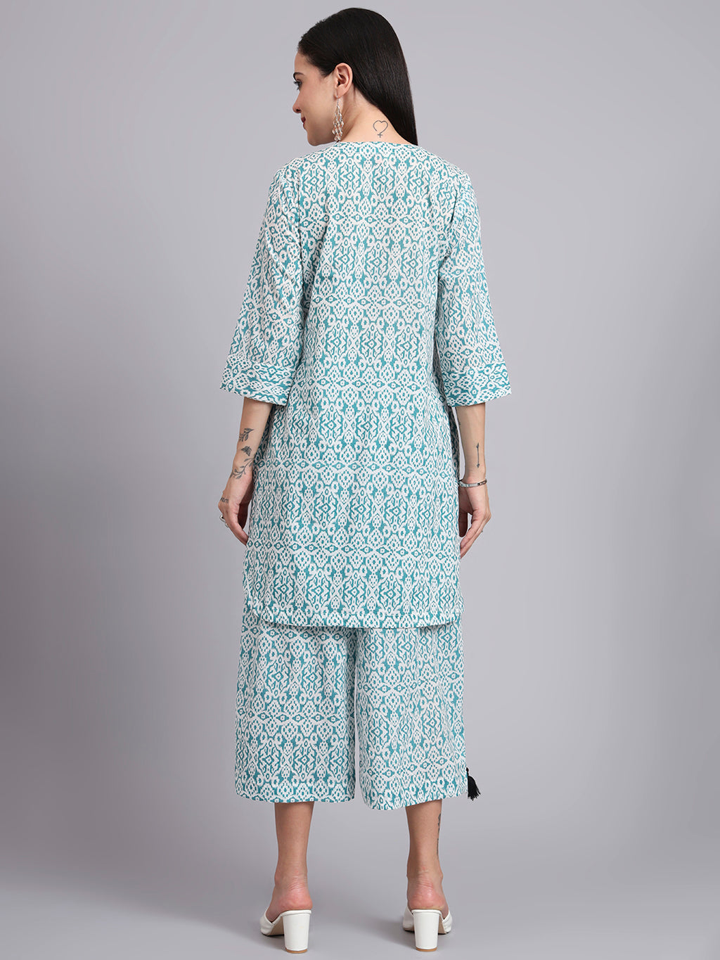 Women  Green Cotton Printed & Hand Work Co-ord Set (Set of 2)