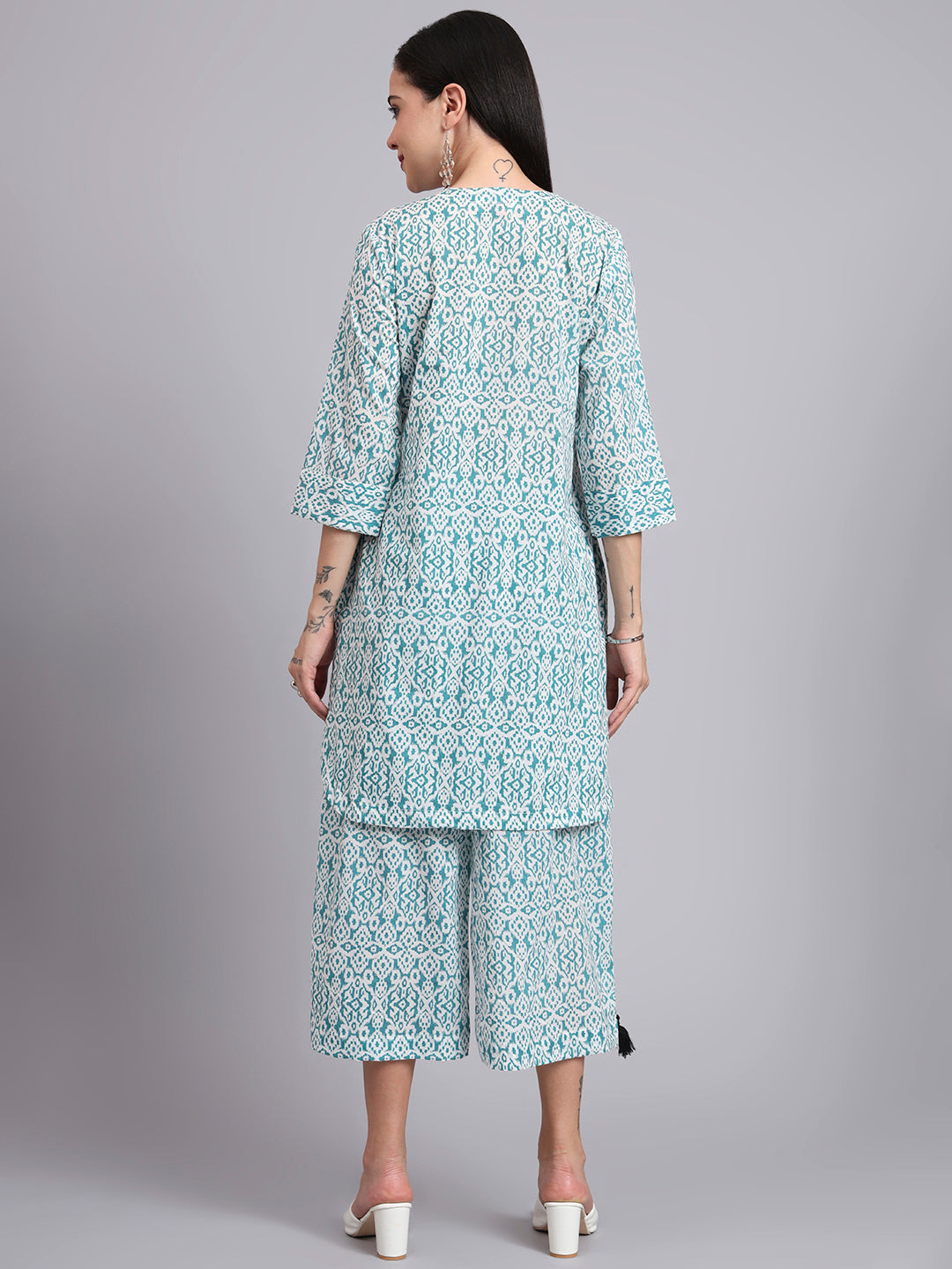 Women  Green Cotton Printed & Hand Work Co-ord Set (Set of 2)