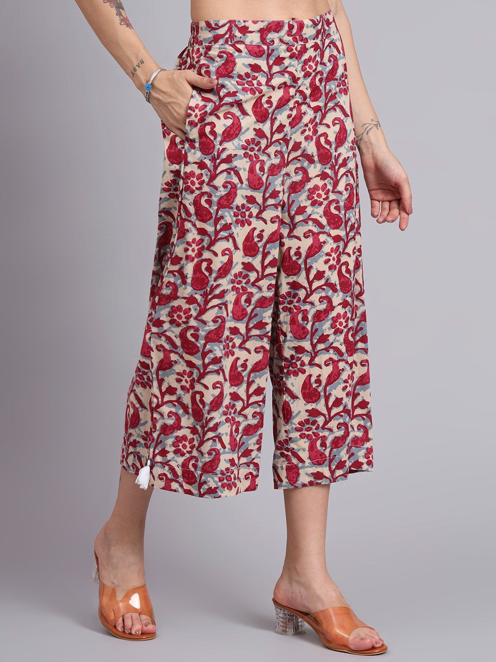 Women Red Cotton Printed & Hand Work Co-ord Set (Set of 2)
