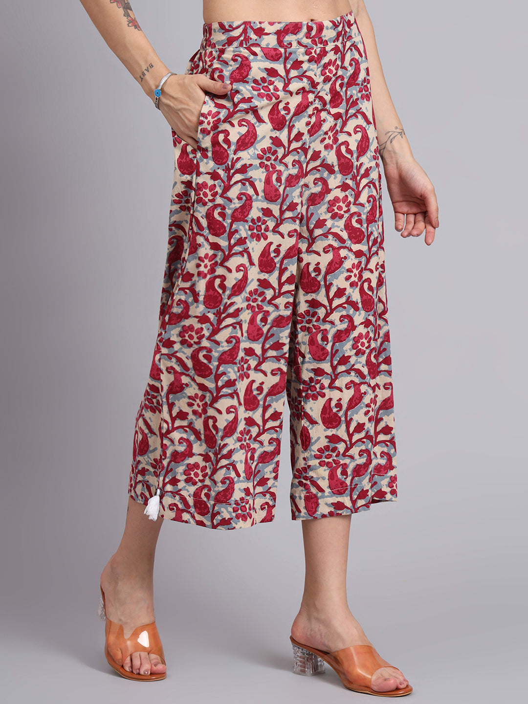 Women Red Cotton Printed & Hand Work Co-ord Set (Set of 2)