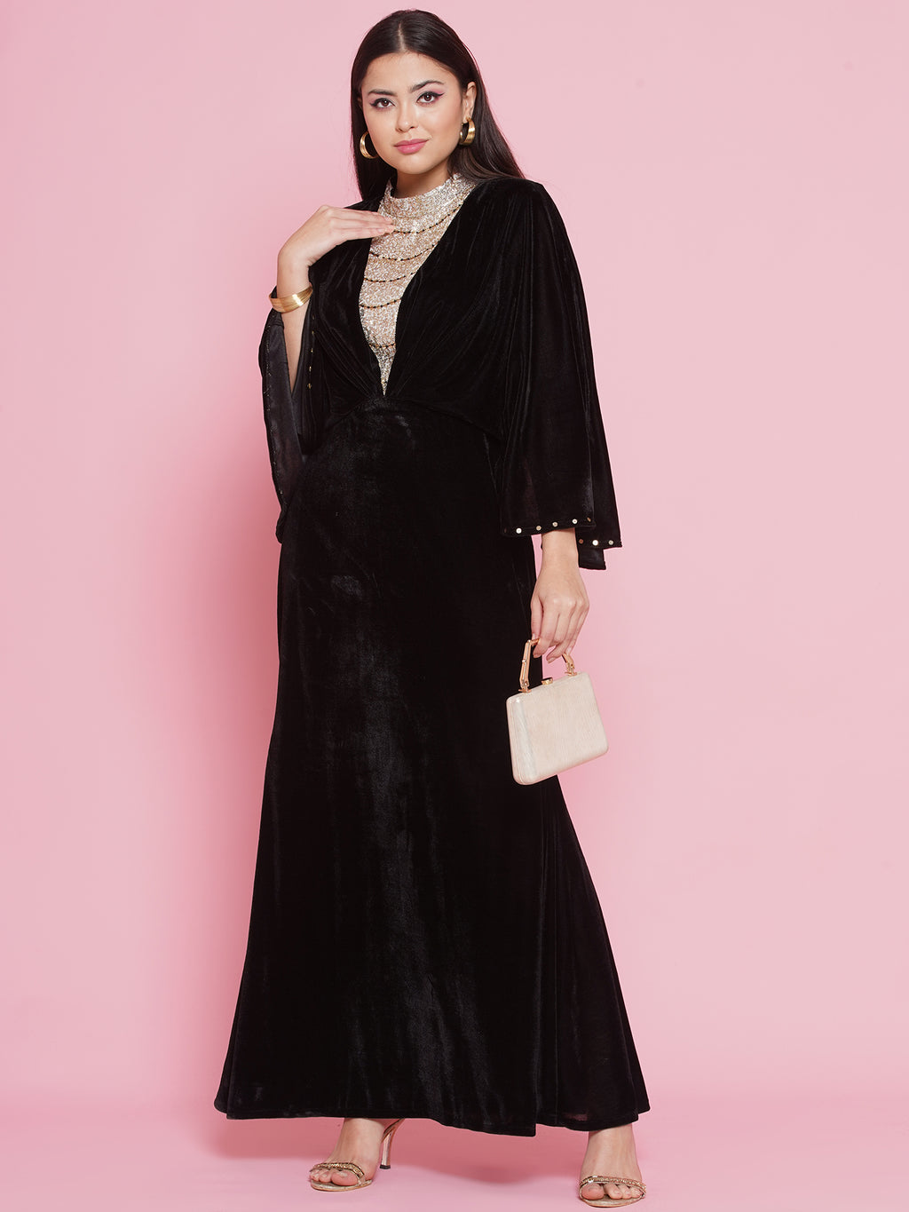 Women Black Velvet Gown