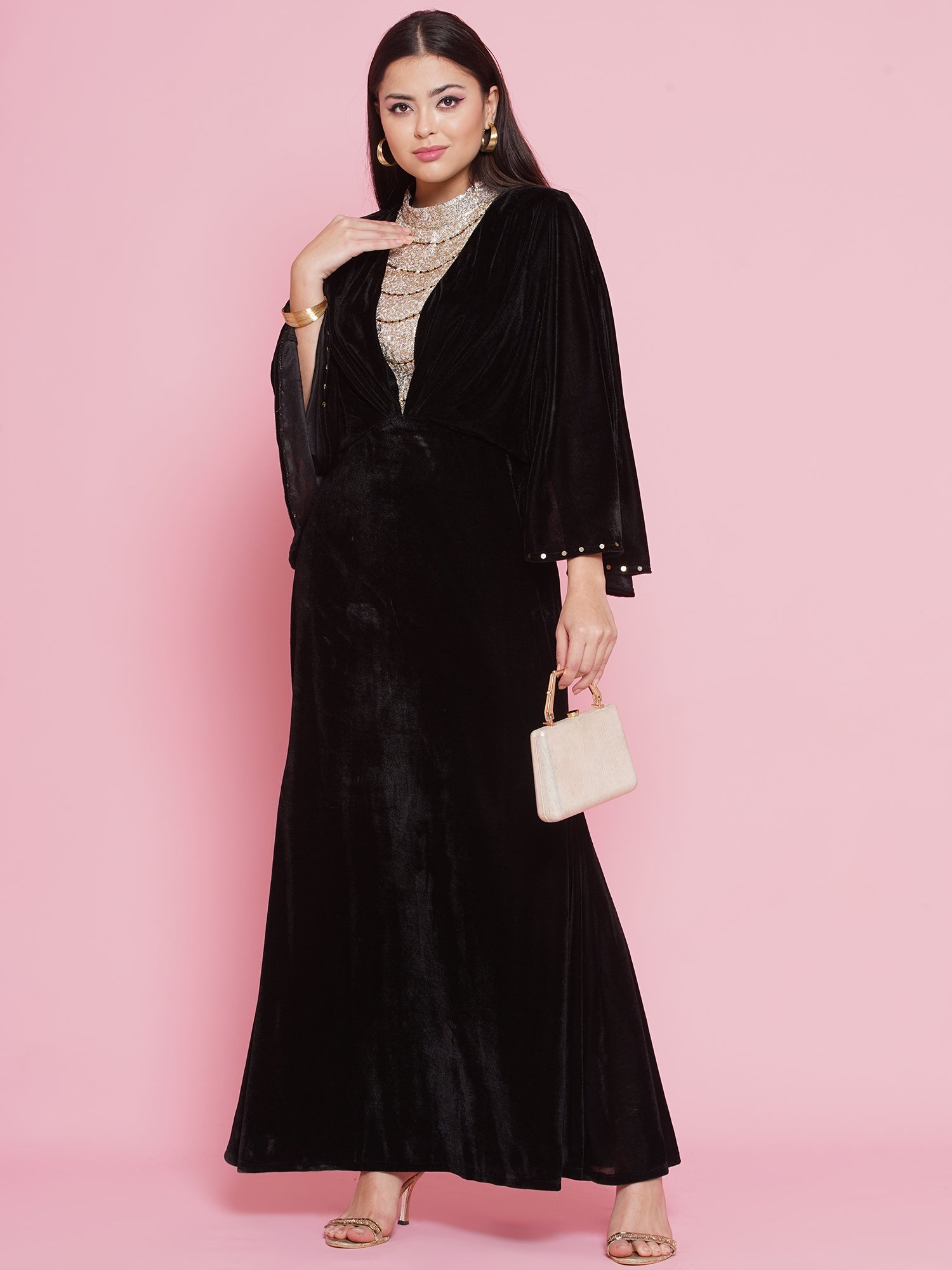 Women Black Velvet Gown