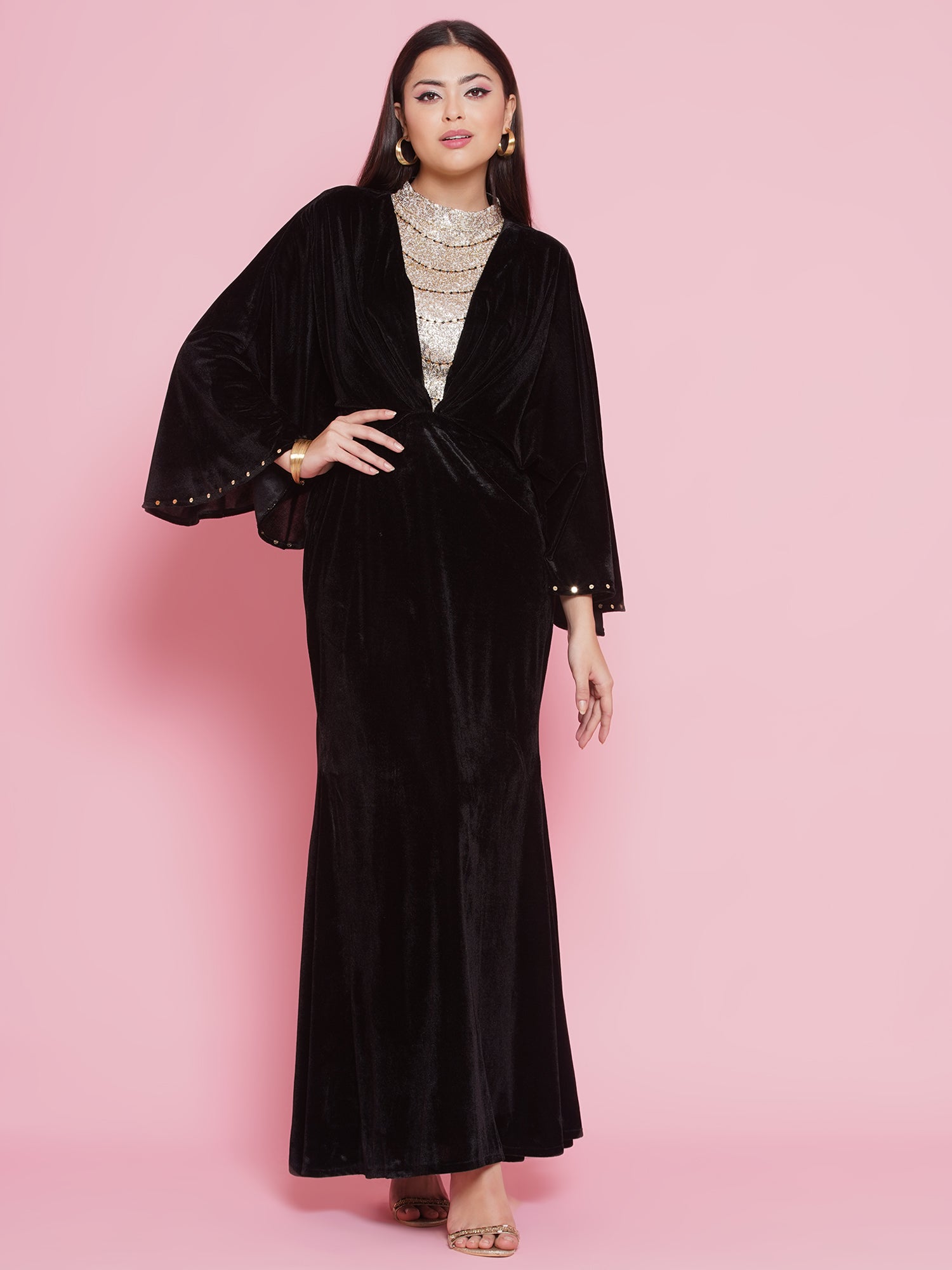 Women Black Velvet Gown